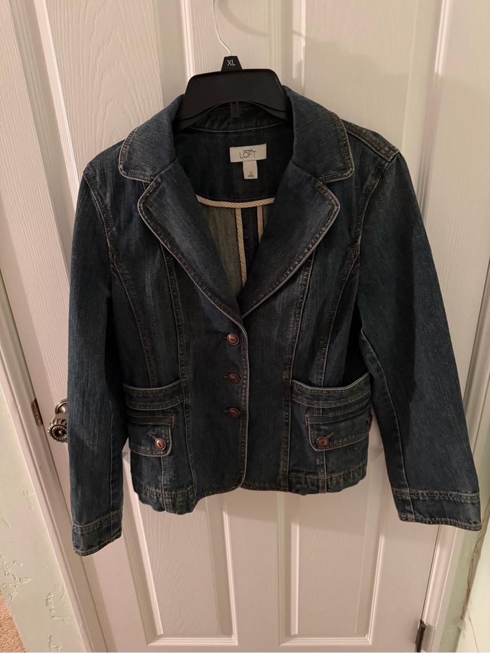 LOFT 100% Cotton Denim Blazer Jacket, Size 12
